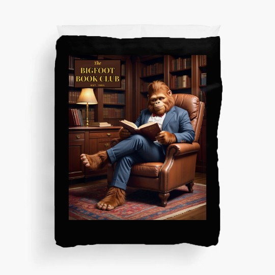 Bigfoot Book Club Sasquatch Reading in the Library Duvet Covers