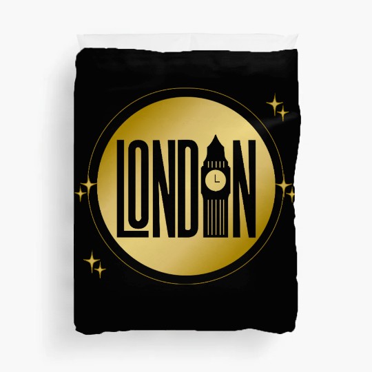 Black & Gold London Skyline Retro City Pride Duvet Covers