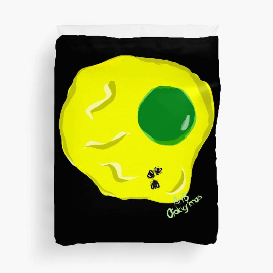 Yellow and green fried egg and flies Duvet Covers