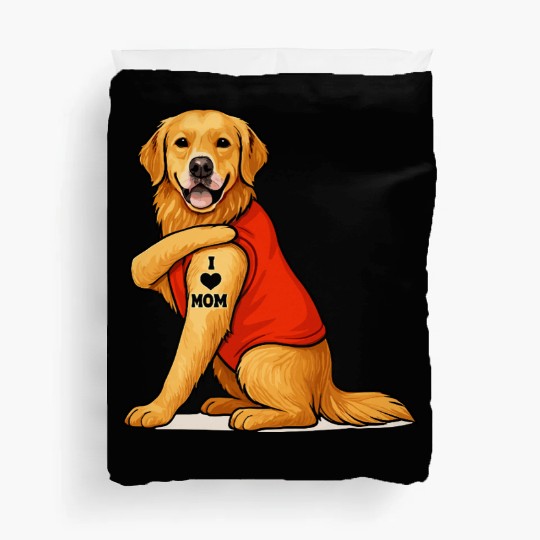 Funny golden retriever Dog I Love Mom Tattoo Lover Duvet Covers