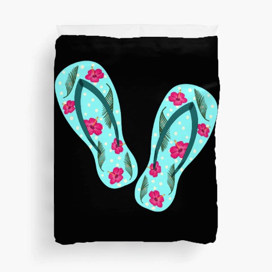 Blue color flip flop Hawaii tropical sticker Duvet Covers