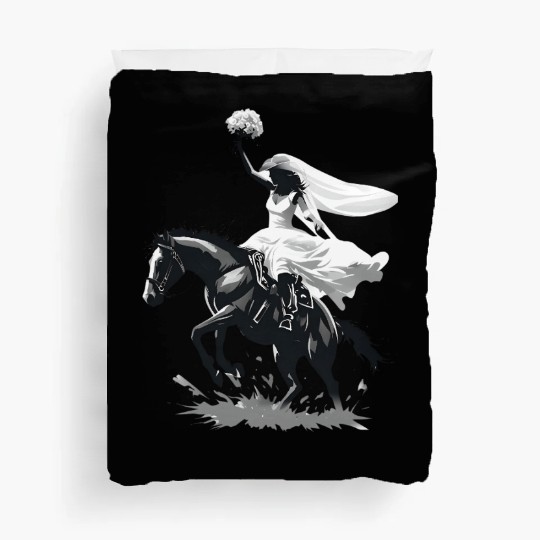 Western Cowgirl Bride on Bucking Horse – Grayscale Duvet Covers