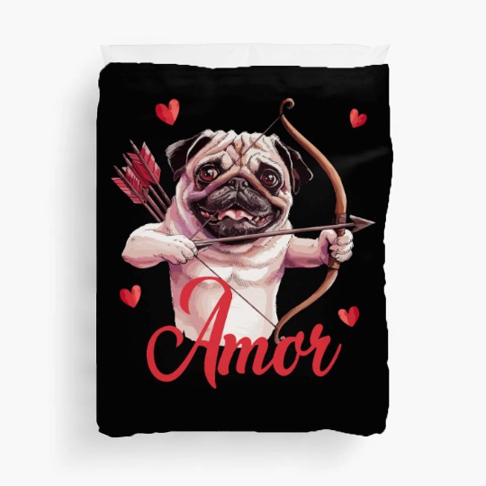 Amor Cupid Pug with Bow and Hearts Duvet Covers