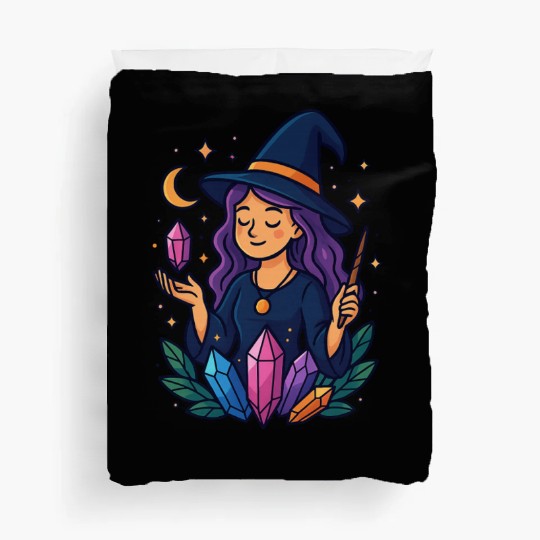 Mystical Crystal Witch Illustration Duvet Covers