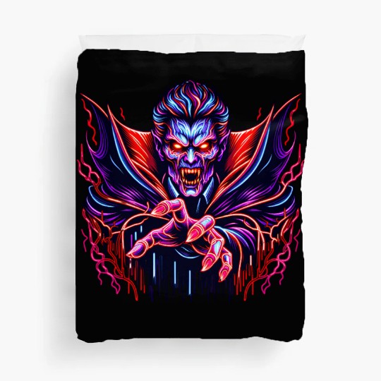 Neon Vampire Lord – Retro Horror Glow Duvet Covers