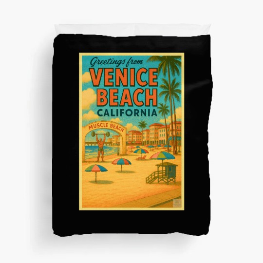 Venice Beach Vintage Postcard Duvet Covers
