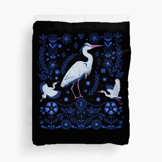 Great Blue Heron Folk Art Duvet Covers
