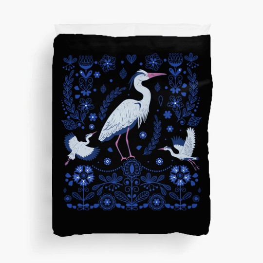 Great Blue Heron Folk Art Duvet Covers