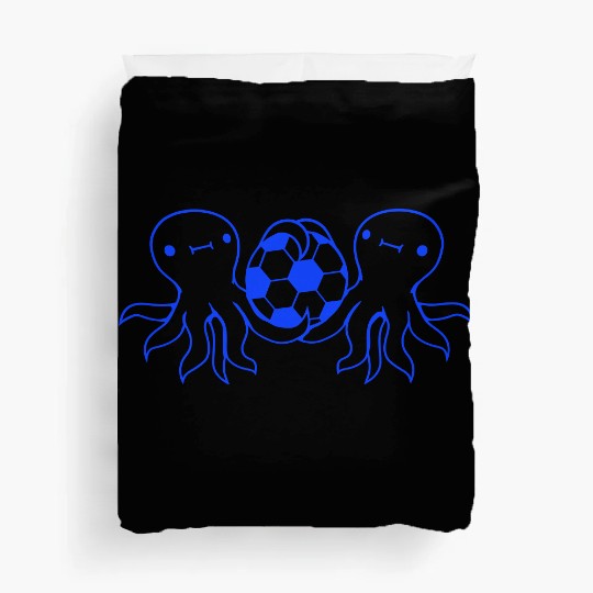 2 octopus team friends playing soccer ball sport Duvet Covers