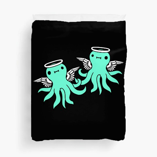 2 octopus angel team two friends wings halo flying Duvet Covers