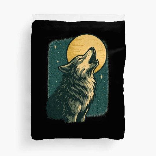 Lone wolf howl at the moon Duvet Covers
