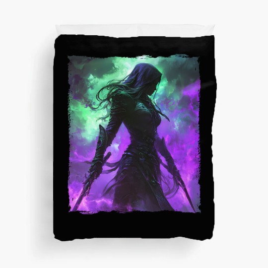 Mystical Assassin Woman In Violet Fog Fantasy Duvet Covers