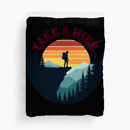 Take A Hike - Vintage Sunset Mountain Silhouette Duvet Covers