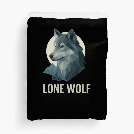 Lone Wolf – Geometric Wolf Head under Moon Wildern Duvet Covers