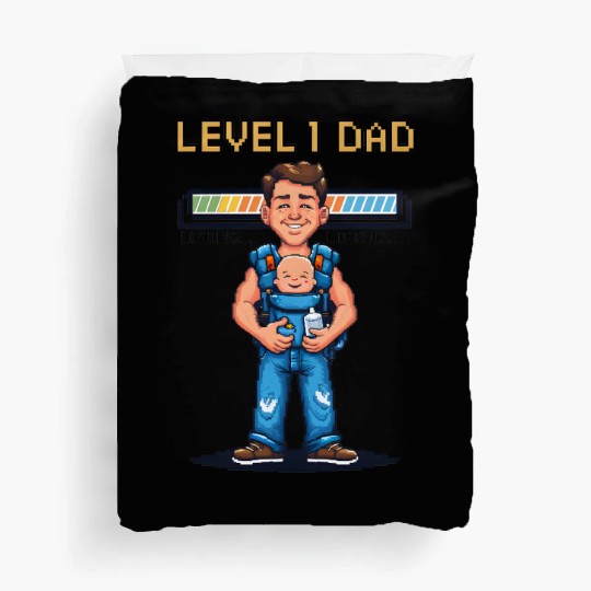 Funny Retro Gamer Dad Pixel Art Father's Day Gift Duvet Covers