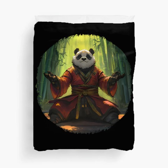 Meditating Panda In Bamboo Forest With Zen Energy Duvet Covers