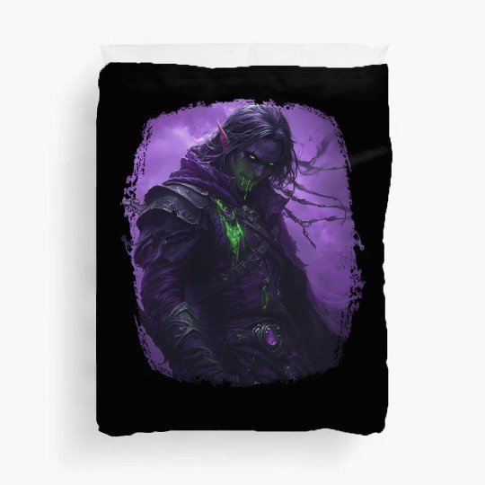 Dark Elf with Poison Magic and Purple Shadow Power Duvet Covers