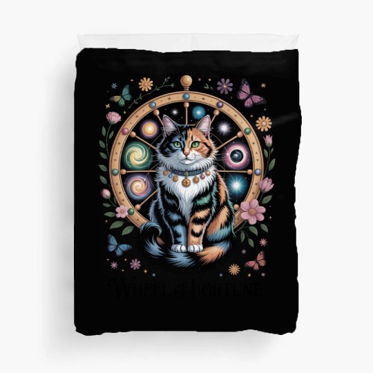 Wheel of Fortune Tarot Cat Art Duvet Covers