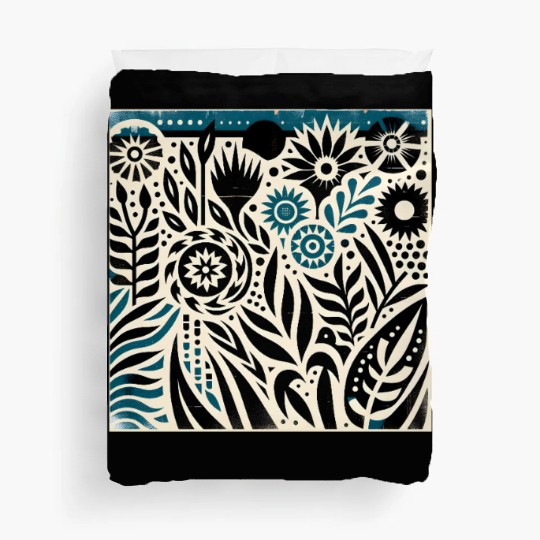 Teal & Black Floral Pattern Duvet Covers
