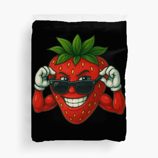 Cool strawberry with sunglasses in summer Duvet Covers