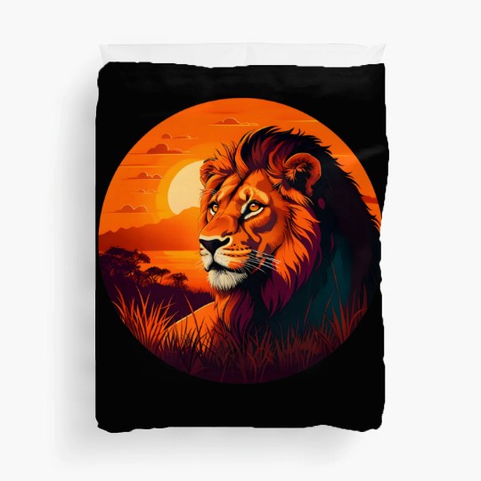 Sunrise Sleeping Lion in Grass Design. Duvet Covers