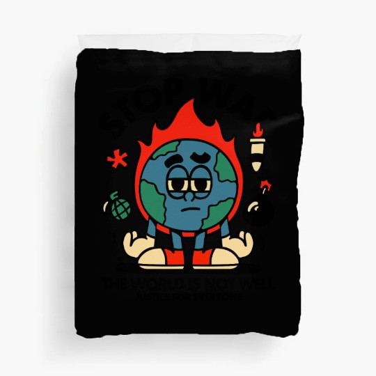 Stop War – Sad Earth Anti-War Cartoon Duvet Covers