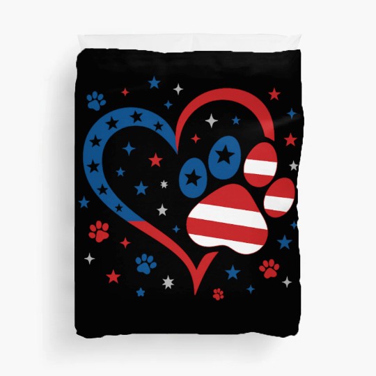 4th of July Heart Paw Duvet Covers