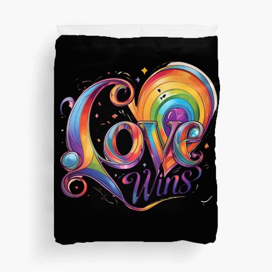 Love Wins Rainbow Script Duvet Covers – Pride Month Duvet Covers