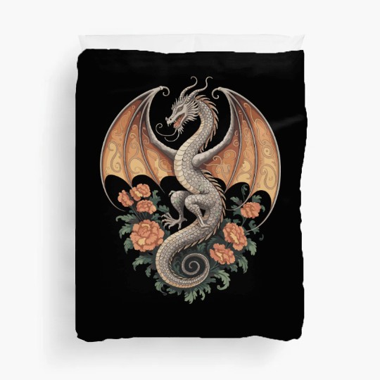 Majestic Dragon with Roses Fantasy Design Duvet Covers