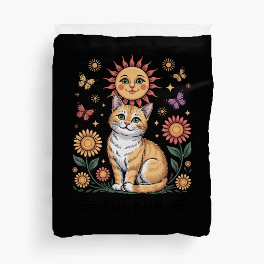 The Sun Tarot Cat Illustration Duvet Covers