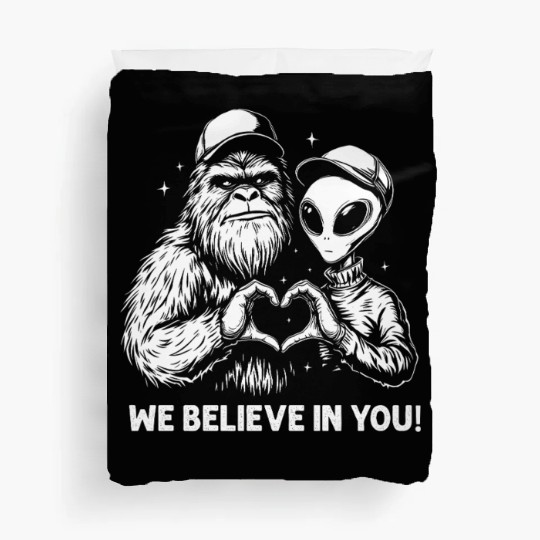 Alien Bigfoot Heart Hands Cryptid Funny Duvet Covers