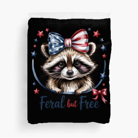 Feral but Free Raccoon 4th of July Duvet Covers