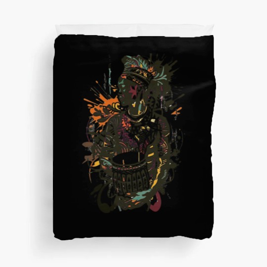 Colorful African Tribal Art – Woman with Drum Duvet Covers