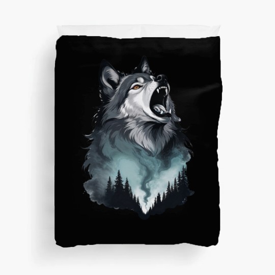 Howling Wolf Under the Northern Sky Duvet Covers