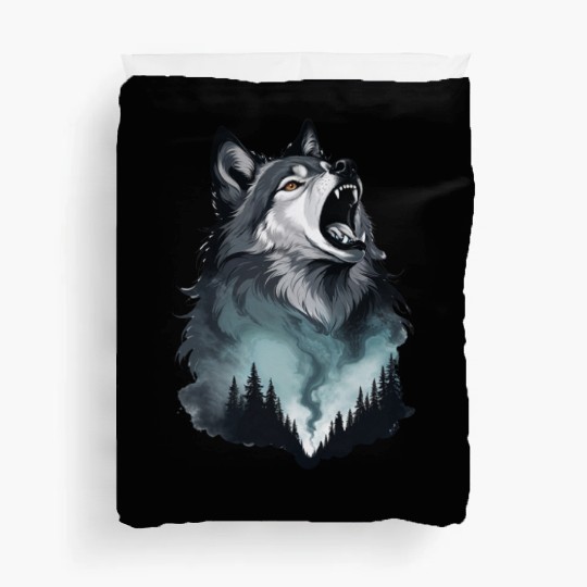 Howling Wolf Under the Northern Sky Duvet Covers