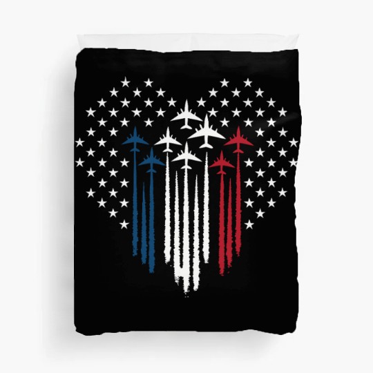 Fighter Jet Airplane USA Flag Heart Duvet Covers