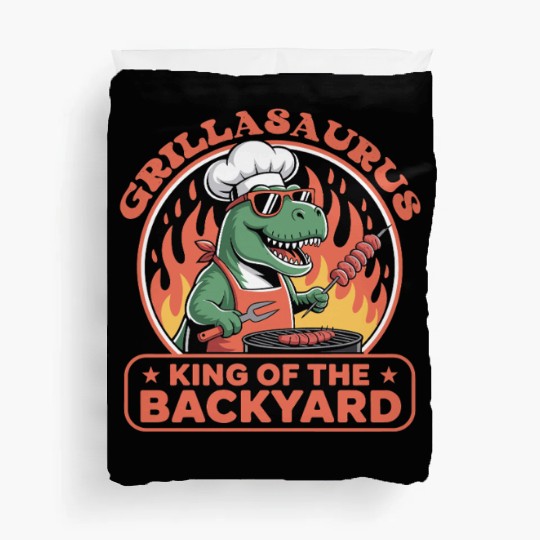 Funny Dinosaur BBQ Chef – Summer Grilling Duvet Covers