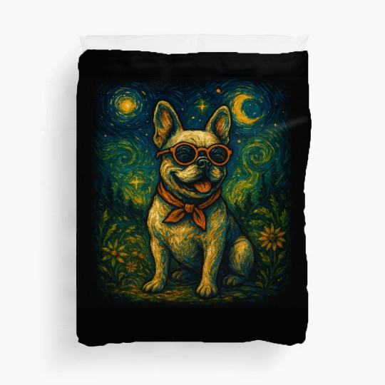 Starry Night Dog Funny Art Style Retro Glasses Pet Duvet Covers