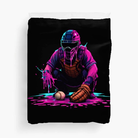 Neon Baseball Catcher Art Cool Vaporwave Sports Duvet Covers