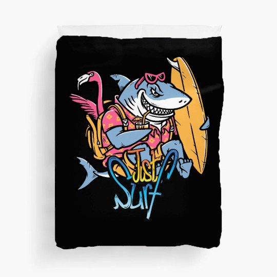 Just Surf – Cool Shark with Surfboard & Flamingo Duvet Covers