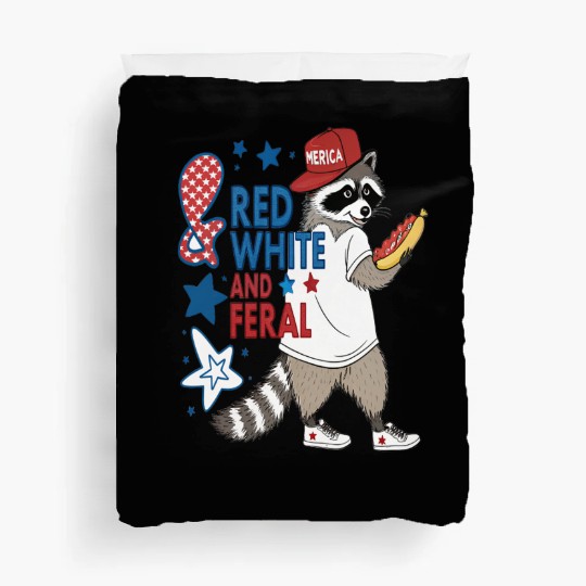 Red White and Feral Funny USA Duvet Covers