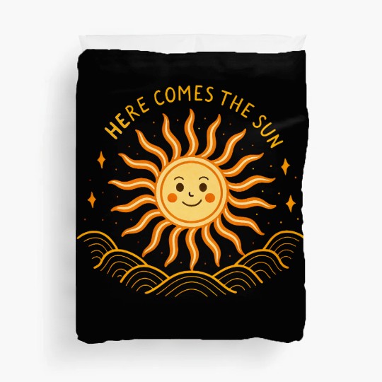 Here Comes The Sun Wavy Folk Art Retro 60s Duvet Covers
