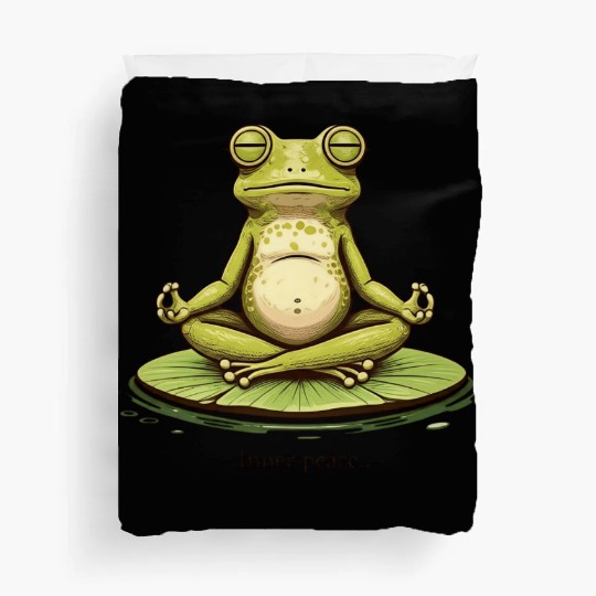 Funny Zen Frog Meditating on Lily Pad – Yoga Duvet Covers