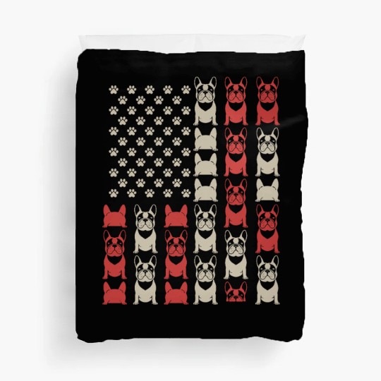 French Bulldog American Flag Paw Print Pattern Duvet Covers