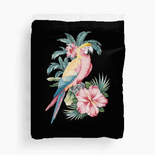 Tropical Parrot and Hibiscus Flowers Duvet Covers