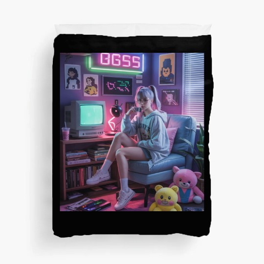 Y2K Gamer Girl Vibes – Retro Tech & Neon Room Aest Duvet Covers