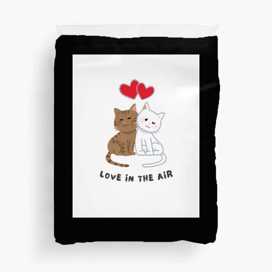 White Brown Illustrative Cat Couple Duvet Covers 202