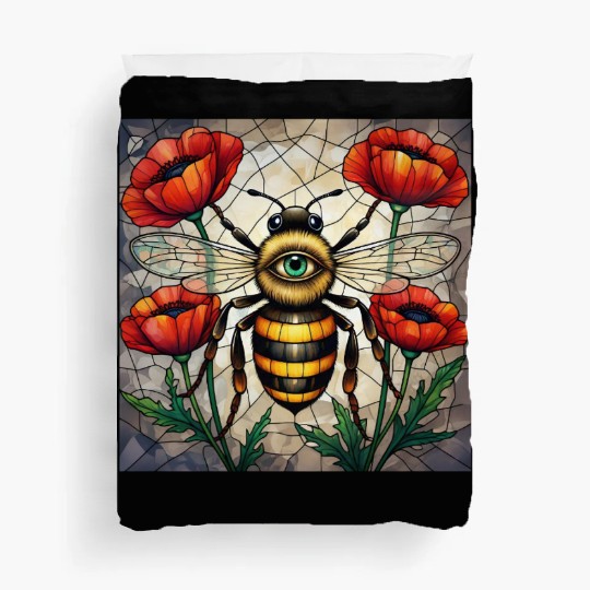 Bumble bee stained glass vibrant poppy flower eye Duvet Covers