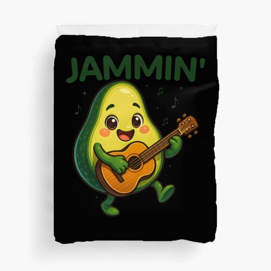 Jammin' Funny Cute Kawaii Avocado Playing Guitar Duvet Covers