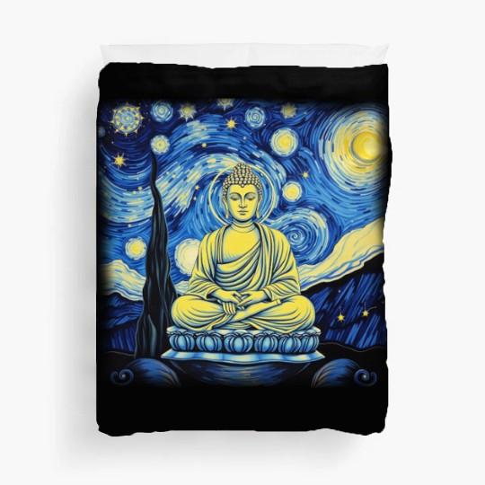 Starry Night Buddha Zen Art Inspired by Van Gogh Duvet Covers
